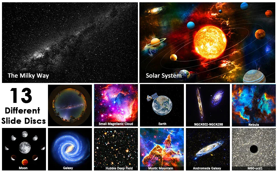 Galaxy Projector for Bedroom 13 Film Discs HD Image Star Projector Night Light 360° Rotating Children's Planetarium Projector