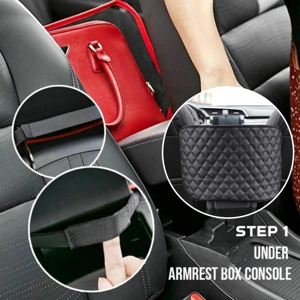 Car Seat Middle Storage Bag PU Leather Large Capacity Leather Bag Seat Back Storage Bag Water Cup Pockets Stowing Tidying