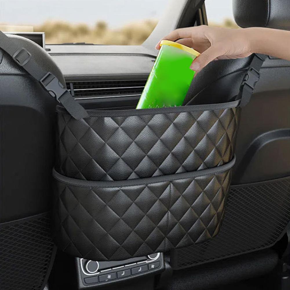 Car Seat Middle Storage Bag PU Leather Large Capacity Leather Bag Seat Back Storage Bag Water Cup Pockets Stowing Tidying