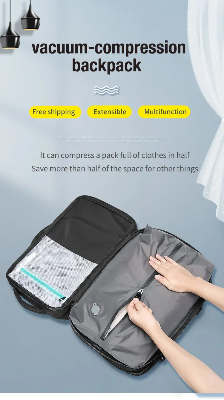 Travel Men Expanded Laptop Backpack vacuum compression hiking Backpack USB charging Business Large Capacity Backpack For Pumps