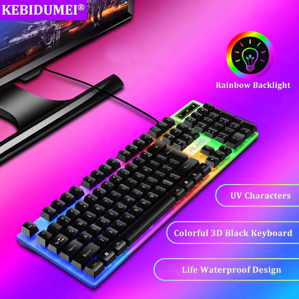 Gaming Keyboard Wired Keyboard Mechanical Keyboard 104 Keys Floating Button Rainbow Backlight Keyboard for Laptop PC Accessories