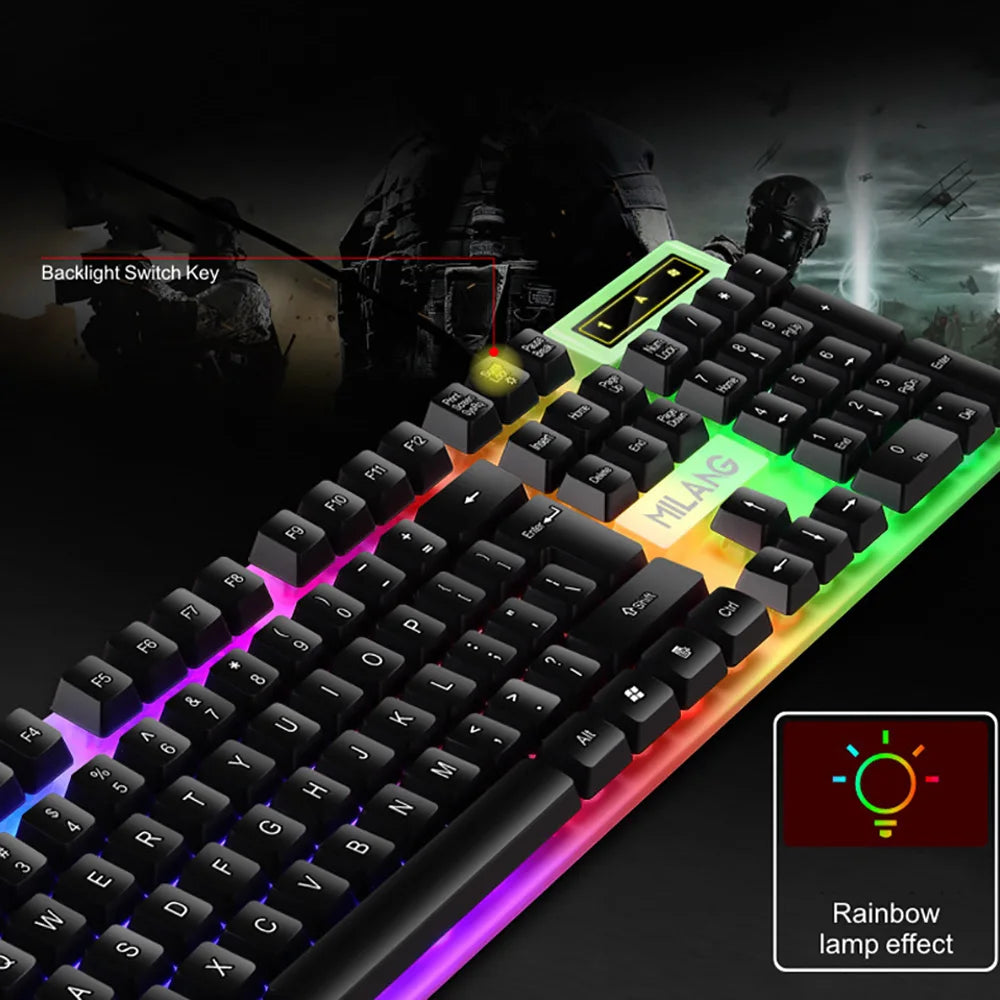 Gaming Keyboard Wired Keyboard Mechanical Keyboard 104 Keys Floating Button Rainbow Backlight Keyboard for Laptop PC Accessories