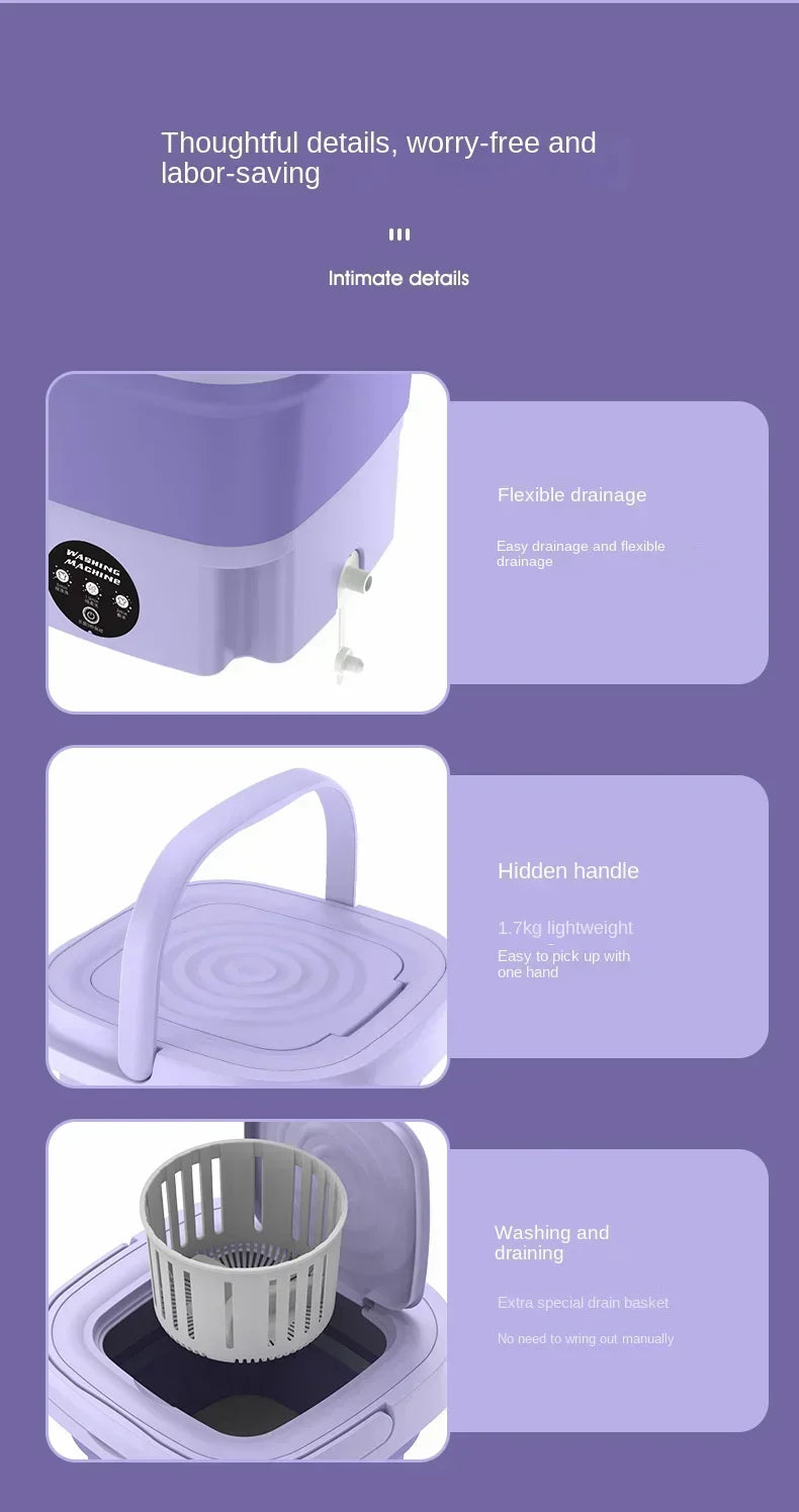 Portable Washing Machine 9L Small Foldable with Spin Dryer for Socks Underwear Panties Mini Washer Household Laundry