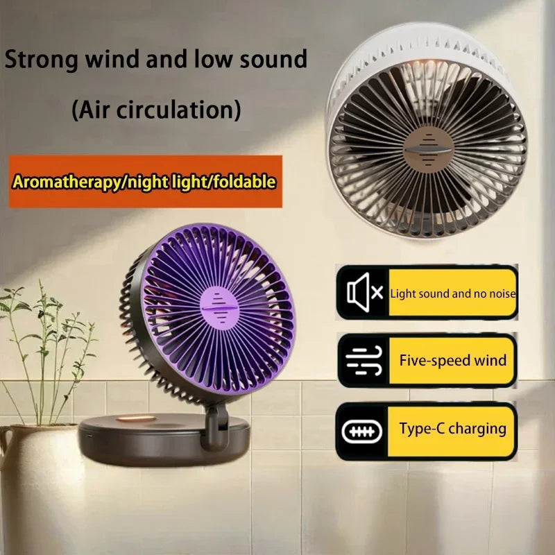 Electric Fan 3 In 1 Rechargeable Small Folding Cycle Desktop Wall-mounted Small Fan Dormitory Toilet Cold Wind Summer Fan