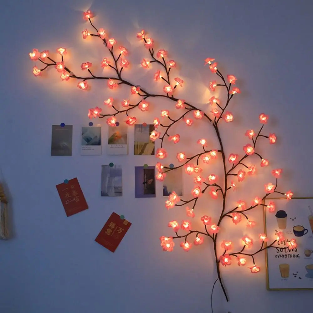Cherry LED Tree Branch Lights for Wall Cherry Blossom Willow Vine Twig Decor Garland Christmas Decorations Indoor Home Wall Door