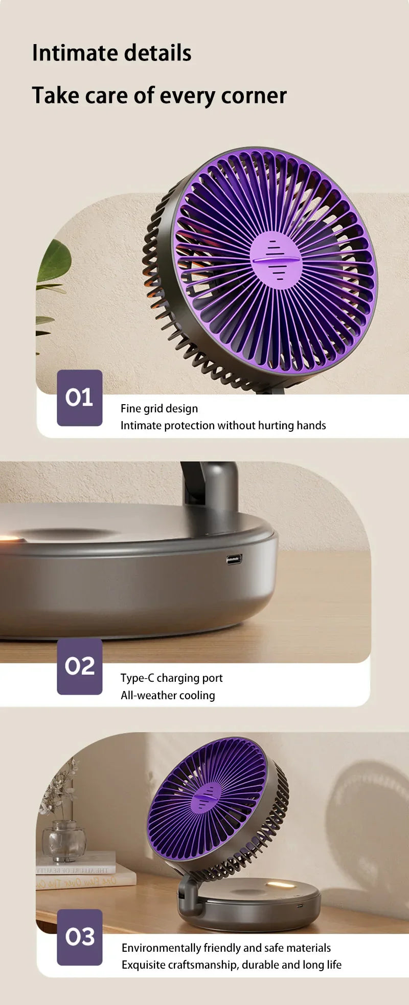 Electric Fan 3 In 1 Rechargeable Small Folding Cycle Desktop Wall-mounted Small Fan Dormitory Toilet Cold Wind Summer Fan