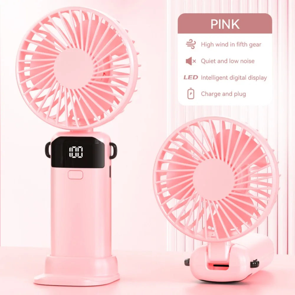 Mini Fan Type-c 1200mAh Rechargeable 90° Fold Cooling Portable Handheld Electric Fan Tudent Dormitory Led Digital Display Fans
