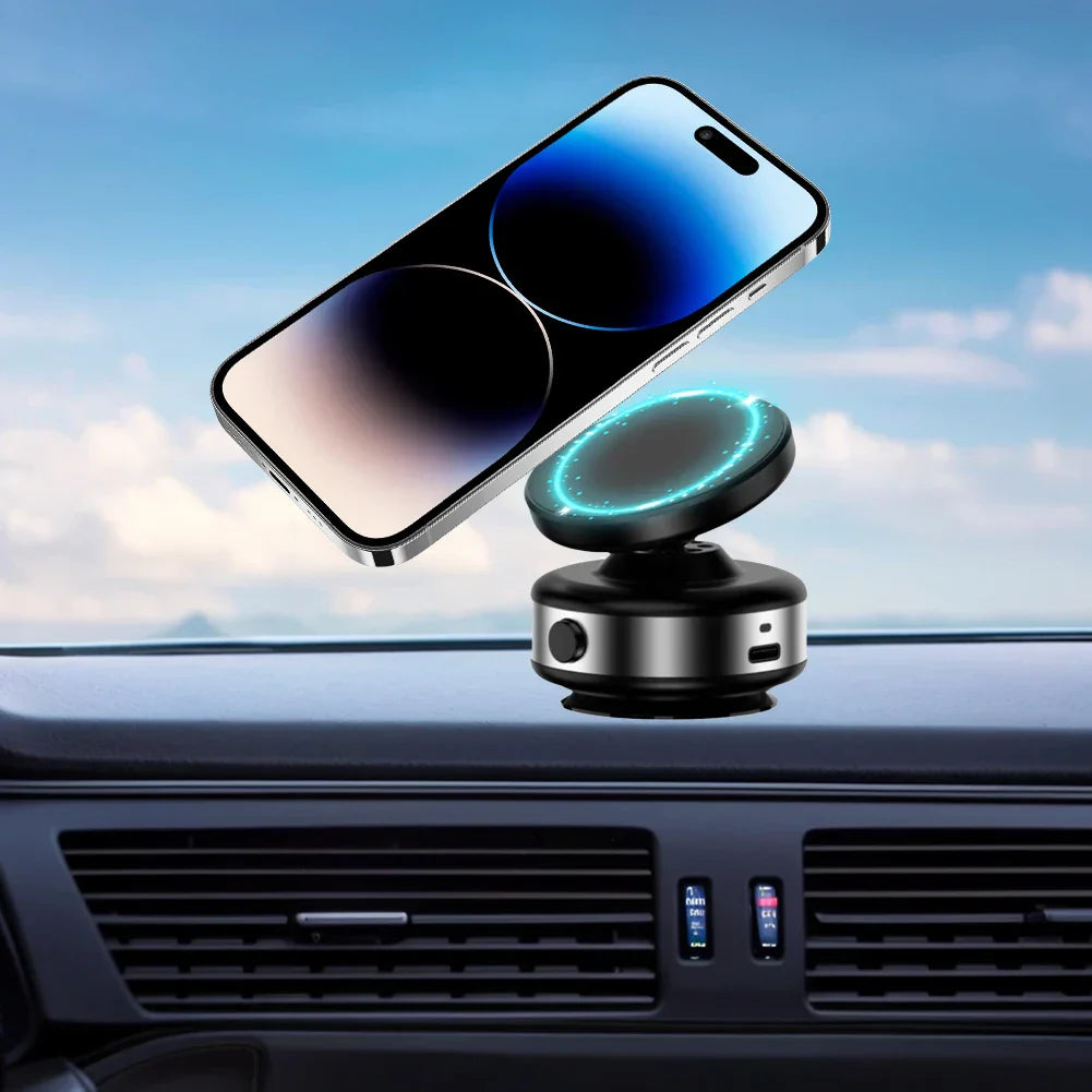 Car Magnetic Vacuum Phone Holder 360° Swivel Wireless Charging Bracket Dashboard Support GPS in Car For iPhone 15 14 13 Huawei