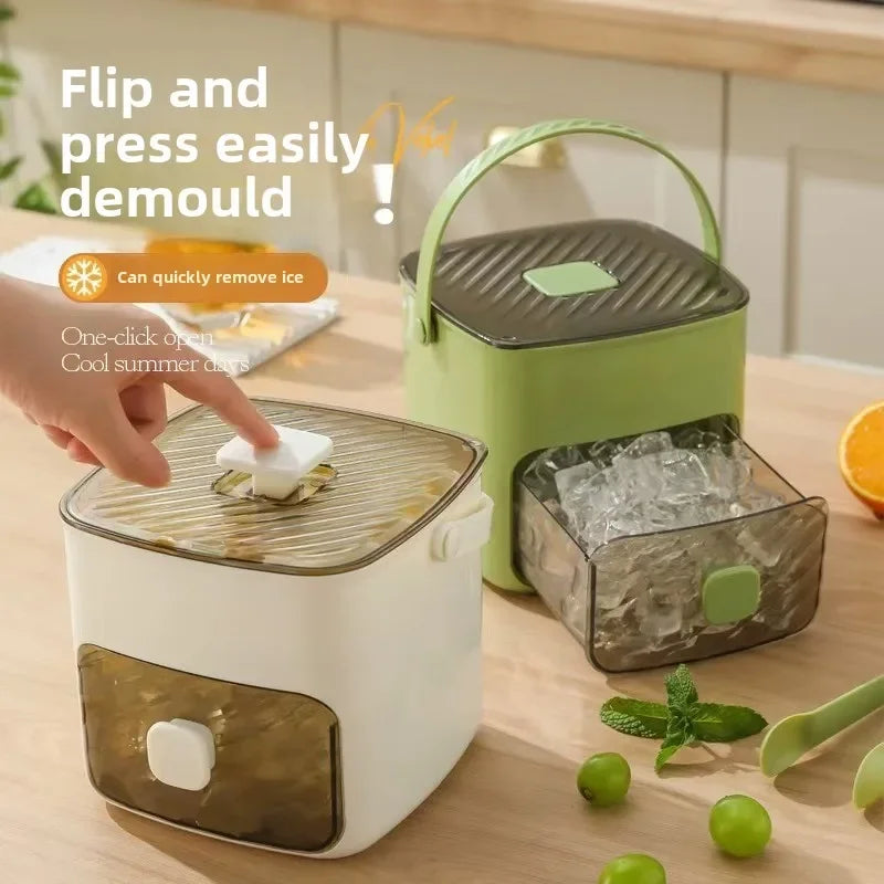 2025 New Ice Box with One Click De Icing and Easy Demolding Ice Grid Large Capacity Ice Making Box Square Plastic Mold Strainer