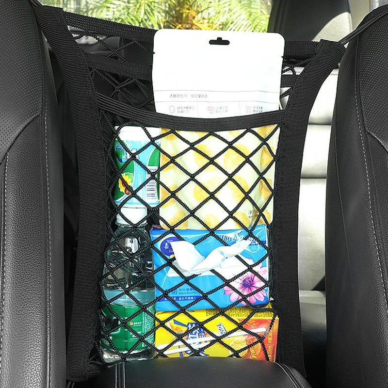 Car Seats Center Organizer Net Universal Auto Accessories Car Storage Net Bag Between Seats Elastic Storage Fences Partition
