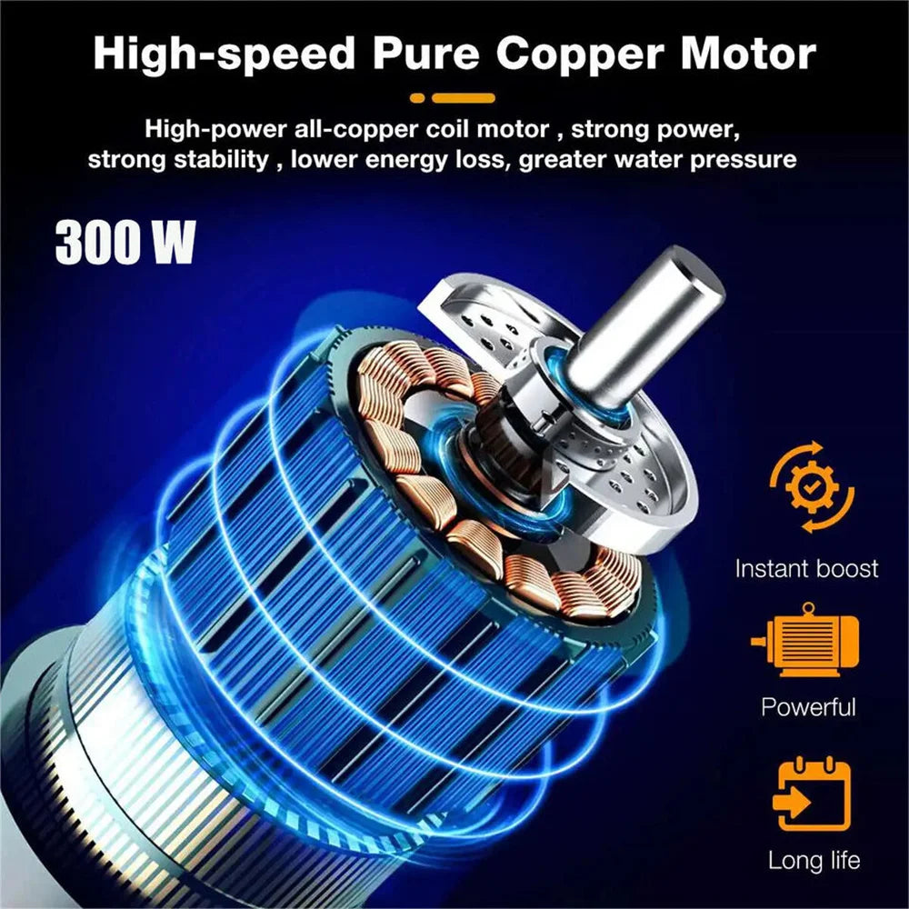 300W 30Bar Cordless High Pressure Car Washer Spray Water Gun 12000mAh Battery Foam Generator Car Washing Machine for Home