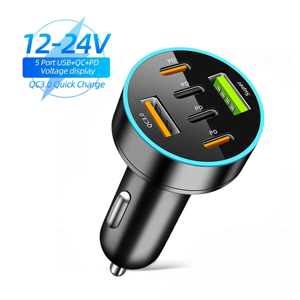 8 Ports 4usb 4PD 66W Car Charger PD Type C Fast Charging Auto Mobile Phone Adapter For iPhone Samsung Huawei Xiaomi QC 3.0