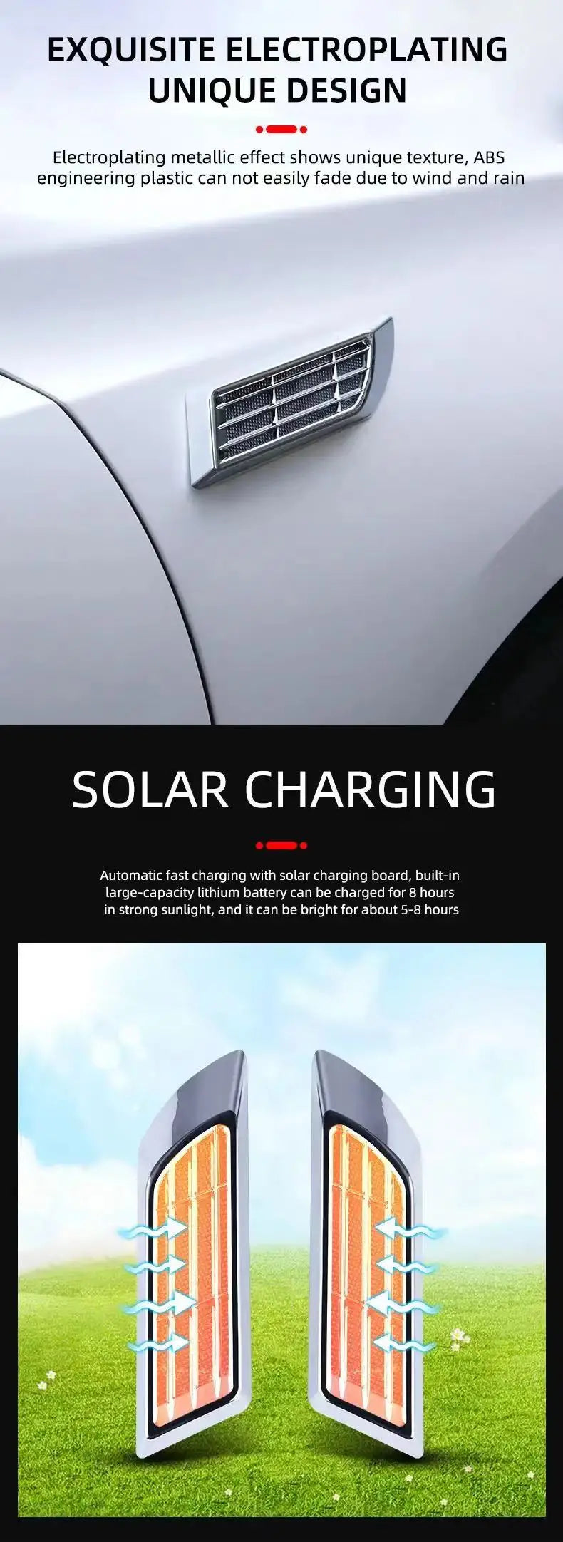 2pcs Car Solar Flashing LED Warning Lights Universal Adjustable Automotive Parking Rearing Warning Light Car Styling Accessories