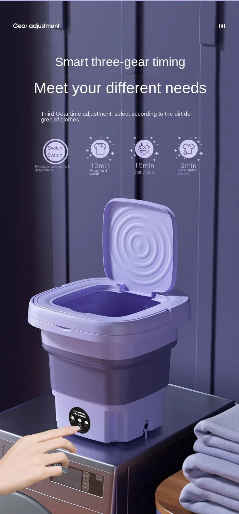 Portable Washing Machine 9L Small Foldable with Spin Dryer for Socks Underwear Panties Mini Washer Household Laundry