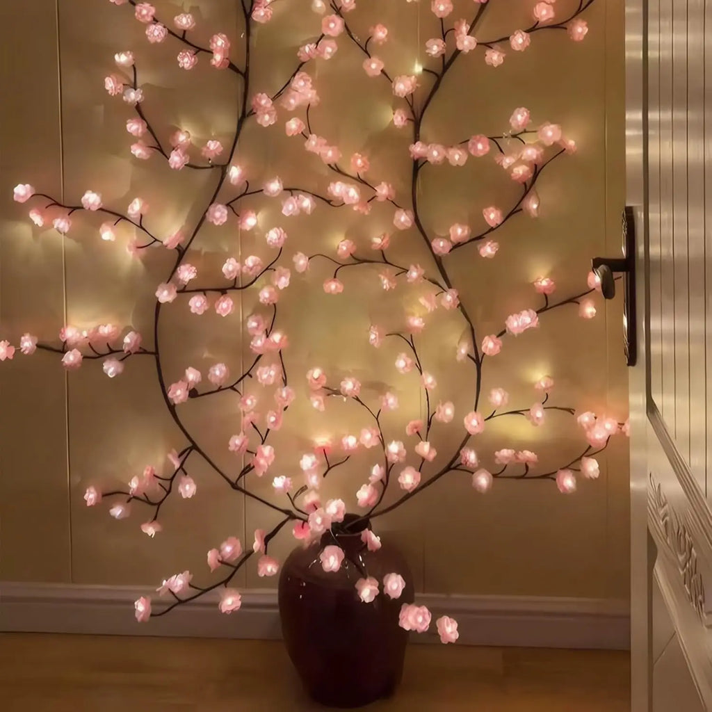 Cherry LED Tree Branch Lights for Wall Cherry Blossom Willow Vine Twig Decor Garland Christmas Decorations Indoor Home Wall Door