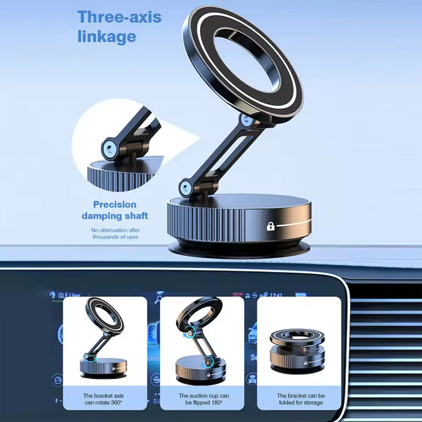 Super Strong Vacuum Suction Cup Magnetic Phone Holder 360° Rotatable Adjustable Foldable Car Phone Stand