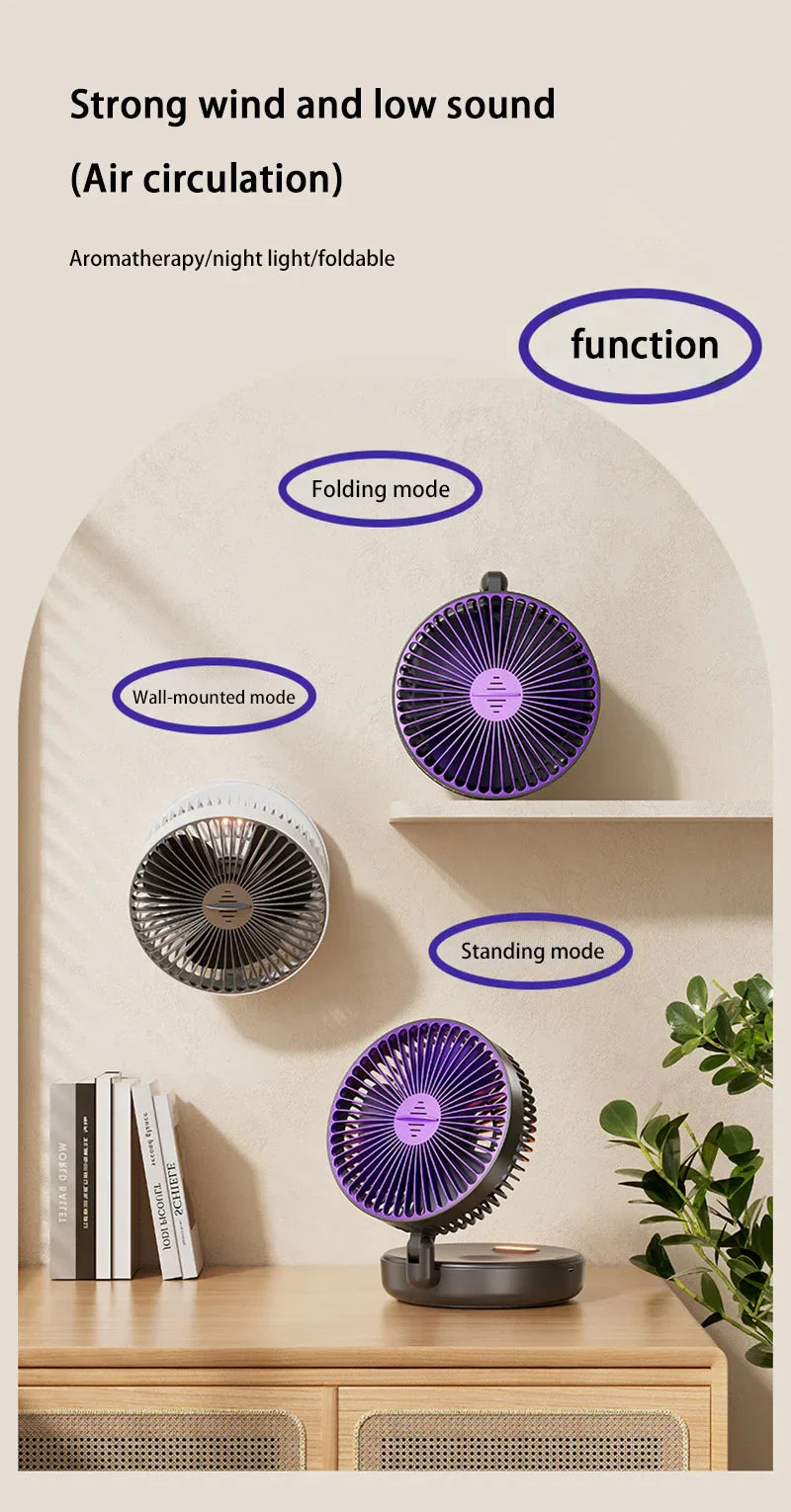Electric Fan 3 In 1 Rechargeable Small Folding Cycle Desktop Wall-mounted Small Fan Dormitory Toilet Cold Wind Summer Fan