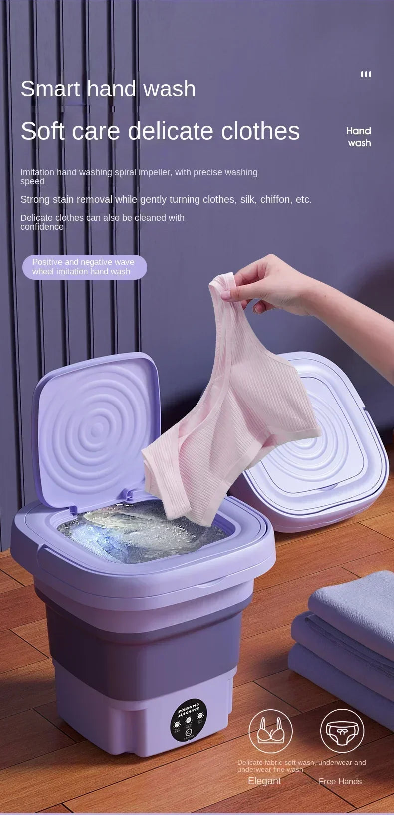 Portable Washing Machine 9L Small Foldable with Spin Dryer for Socks Underwear Panties Mini Washer Household Laundry