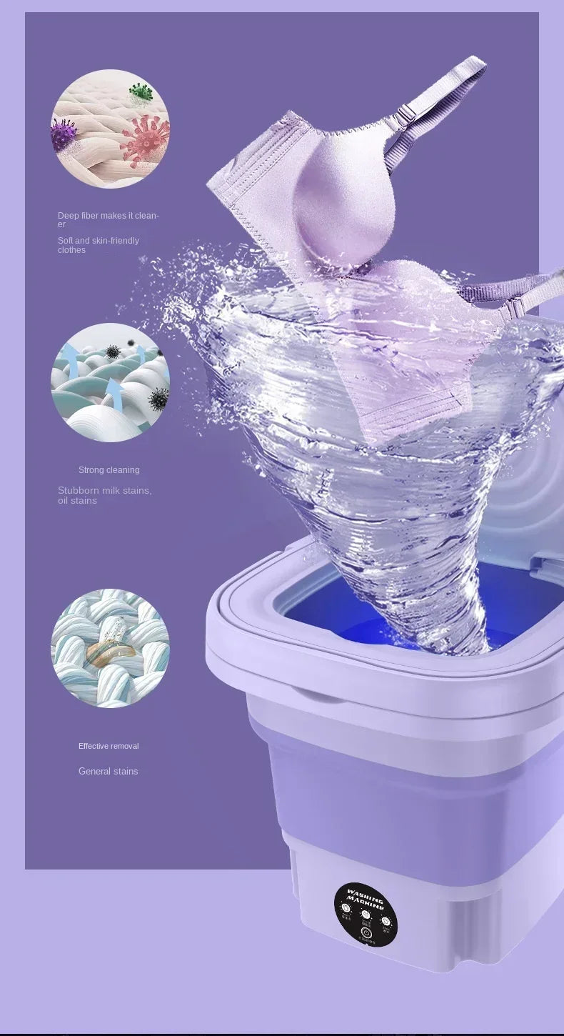 Portable Washing Machine 9L Small Foldable with Spin Dryer for Socks Underwear Panties Mini Washer Household Laundry