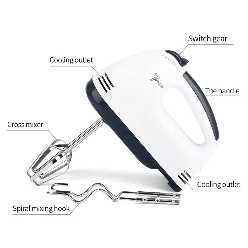 Factory supply YR Handheld electric egg beater, household automatic mixer, egg white and cream beater, mini 7-speed white
