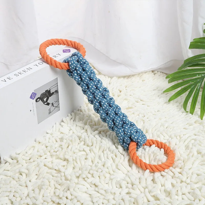 Indestructible Cotton Rope Toy for Medium Large Dogs Tough Natural Chew Toy Puppy Teething Stress Relief Built-in Toothbrush Des