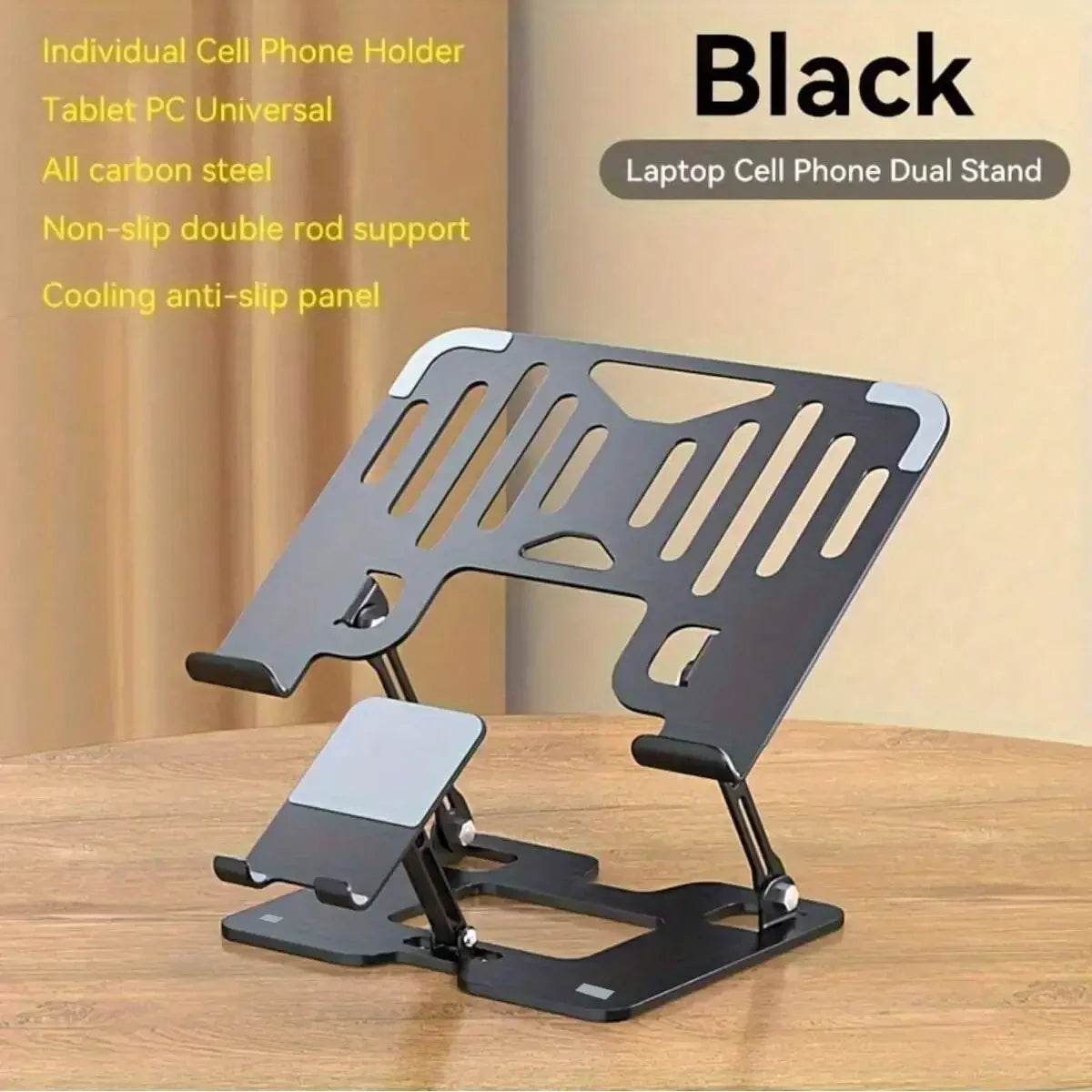 Heat Dissipation and Anti Slip Portable Foldable Dual Axis Adjustable Height Stable Stand for Mobile Phones Laptops and Tablets
