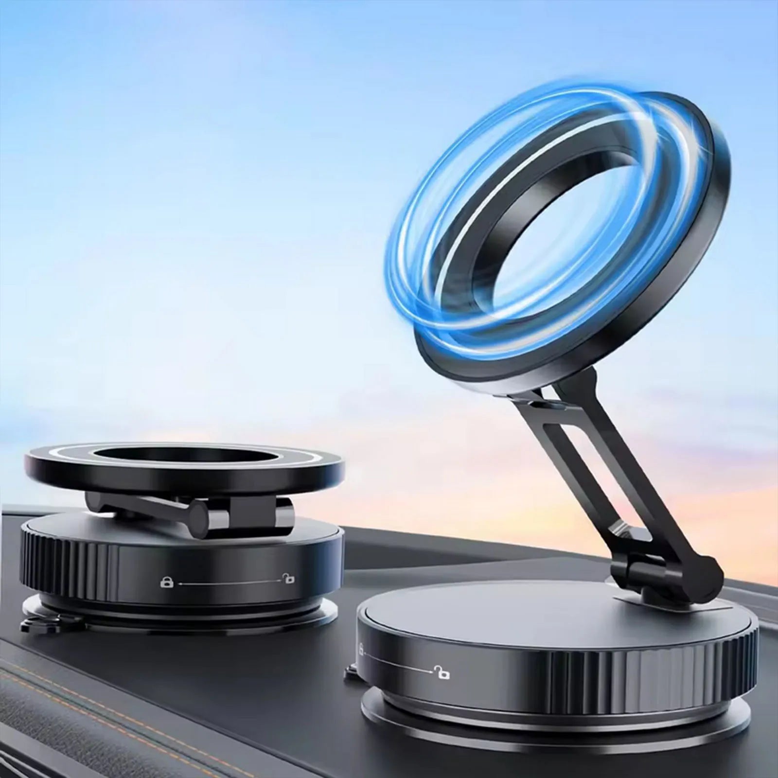 Super Strong Vacuum Suction Cup Magnetic Phone Holder 360° Rotatable Adjustable Foldable Car Phone Stand
