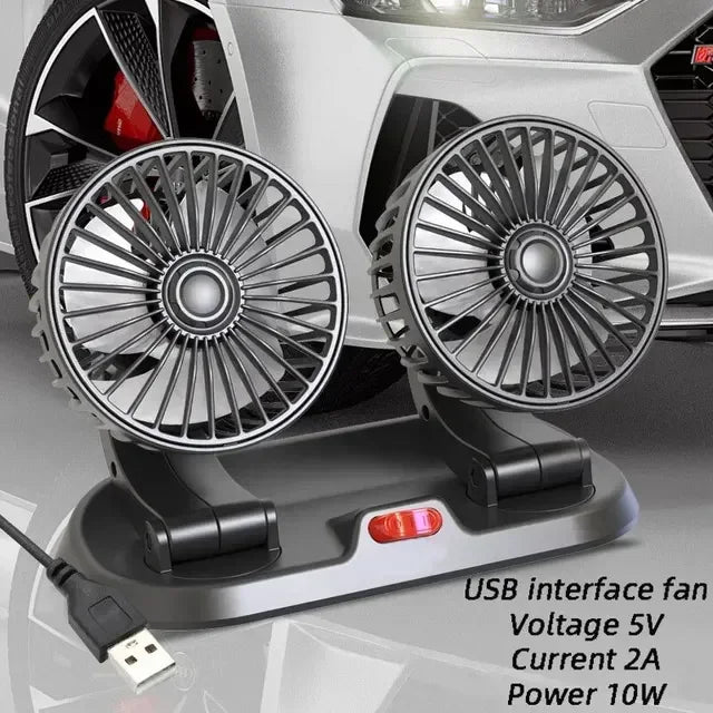 12/24V Portable Car Cooling Fan 5V USB Powered Car Fan Multi-Angle Rotatable With Cigarette Lighter Plug For Car Truck SUV RV