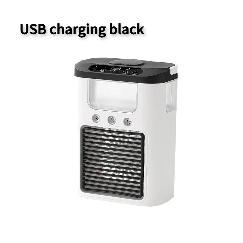 New mini portable three spray household humidifier fan, USB spray fan, LED night light, air cooler, desktop air cooler
