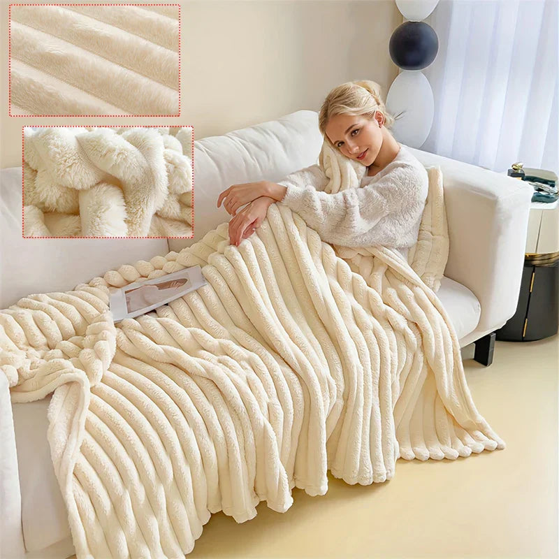Imitation Rabbit Velvet Autumn Warm Bed Blanket or Blanket and Pillowcase Soft Warmth Winter Sofa Blankets for Throw Lap Blanket