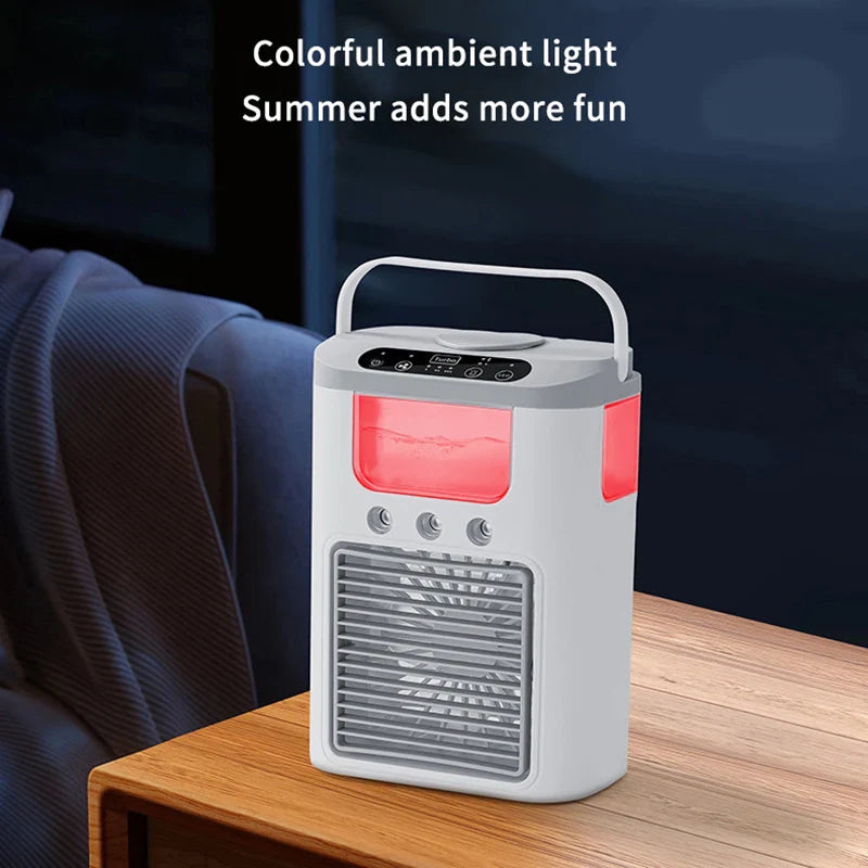 New mini portable three spray household humidifier fan, USB spray fan, LED night light, air cooler, desktop air cooler